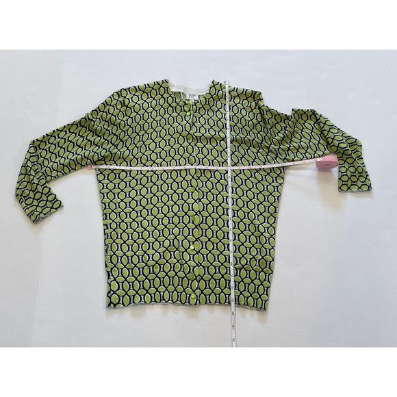 Crown & Ivy Navy & Green Geometric Print Cotton Blend 3/4 Sleeve Cardigan, S - Picture 10 of 12